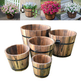 Maxbell 5x Wooden Barrel Planters Versatile Farmhouse Home Office Decor with Handles