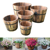 Maxbell 5x Wooden Barrel Planters Versatile Farmhouse Home Office Decor with Handles