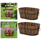 Maxbell Wooden Flower Pot Barrel Planter Versatile Rustic for Patio Windowsill Kitchen Small