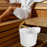 Maxbell Sauna Bucket with Ladle Aluminum Sauna Bucket and Bamboo Handle for Bathroom