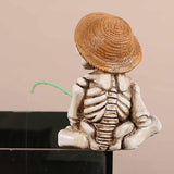 Maxbell Fishing Skeleton Statue Resin Mini Skeleton Statue for Halloween Home Garden