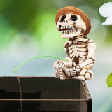 Maxbell Fishing Skeleton Statue Resin Mini Skeleton Statue for Halloween Home Garden