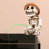 Maxbell Fishing Skeleton Statue Resin Mini Skeleton Statue for Halloween Home Garden