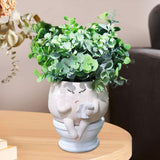 Maxbell Cute Face Head Flower Pot Resin Bathroom Gift for Outdoor Plants Yard Office