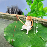 Maxbell 7Pcs Fishing Cat Statues Cute Mini Cat Figurines for Restaurant Home Bedroom