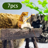 Maxbell 7Pcs Fishing Cat Statues Cute Mini Cat Figurines for Restaurant Home Bedroom