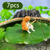 Maxbell 7Pcs Fishing Cat Statues Cute Mini Cat Figurines for Restaurant Home Bedroom