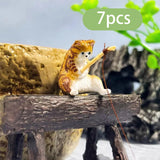 Maxbell 7Pcs Fishing Cat Statues Cute Mini Cat Figurines for Restaurant Home Bedroom