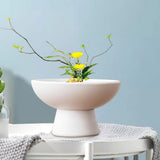 Maxbell Round Ceramic Flowerpot Floral Accessory for Indoor Outdoor TV Cabinet Patio White