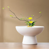 Maxbell Round Ceramic Flowerpot Floral Accessory for Indoor Outdoor TV Cabinet Patio White