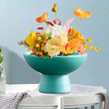 Maxbell Round Ceramic Flowerpot Floral Accessory for Indoor Outdoor TV Cabinet Patio Blue