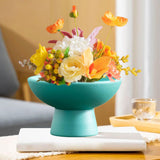 Maxbell Round Ceramic Flowerpot Floral Accessory for Indoor Outdoor TV Cabinet Patio Blue
