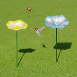 Maxbell Bird Bath Morning Glory Shape with Stand Feeding Bowl for Lawn Patio Outside blue