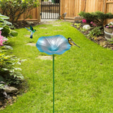 Maxbell Bird Bath Morning Glory Shape with Stand Feeding Bowl for Lawn Patio Outside blue