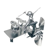 Maxbell Drummer Windmill Wind Sculpture Decoration Art Sculpture for Home Patio Lawn Silver