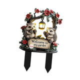 Maxbell Hedgehog Decorative Garden Stake 2D Outside Flower Bed Bonsai Yard Art Decor 12.8x20cm