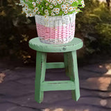 Maxbell Wooden Stool Plant Stand Round Planter Holder for Office Living Room Desktop Green
