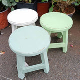 Maxbell Wooden Stool Plant Stand Round Planter Holder for Office Living Room Desktop Blue