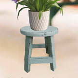 Maxbell Wooden Stool Plant Stand Round Planter Holder for Office Living Room Desktop Blue