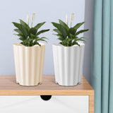 Maxbell 5Pcs Plant Pots Outdoor Resin Barrel Planters for Succulents Roses Farmhouse Light Beige