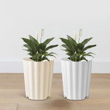 Maxbell 5Pcs Plant Pots Outdoor Resin Barrel Planters for Succulents Roses Farmhouse Light Beige