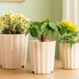 Maxbell 5Pcs Plant Pots Outdoor Resin Barrel Planters for Succulents Roses Farmhouse Light Beige