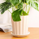 Maxbell 5Pcs Plant Pots Outdoor Resin Barrel Planters for Succulents Roses Farmhouse Light Beige