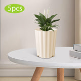 Maxbell 5Pcs Plant Pots Outdoor Resin Barrel Planters for Succulents Roses Farmhouse Light Beige