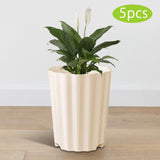 Maxbell 5Pcs Plant Pots Outdoor Resin Barrel Planters for Succulents Roses Farmhouse Light Beige