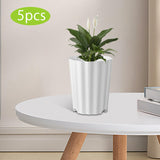 Maxbell 5Pcs Plant Pots Outdoor Resin Barrel Planters for Succulents Roses Farmhouse White