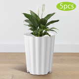 Maxbell 5Pcs Plant Pots Outdoor Resin Barrel Planters for Succulents Roses Farmhouse White