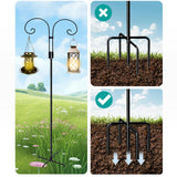 Maxbell Double Shepherds Hook Iron for Hummingbird Feeder Flower Basket Bird Feeders Height 1.6M