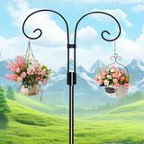 Maxbell Double Shepherds Hook Iron for Hummingbird Feeder Flower Basket Bird Feeders Height 1.6M