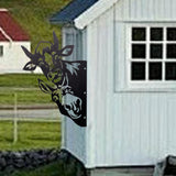 Maxbell 2D Peeping Metal Art Artwork Decorative Garden Decor for Patio Entryway Lawn Cow and Donkey