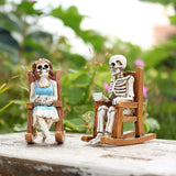 Maxbell 2Pcs Rocking Chair Skeleton Figurines Halloween Decor for Cabinet Shelf Desk