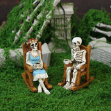 Maxbell 2Pcs Rocking Chair Skeleton Figurines Halloween Decor for Cabinet Shelf Desk