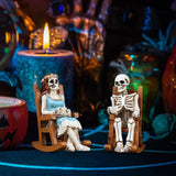 Maxbell 2Pcs Rocking Chair Skeleton Figurines Halloween Decor for Cabinet Shelf Desk
