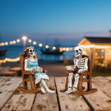 Maxbell 2Pcs Rocking Chair Skeleton Figurines Halloween Decor for Cabinet Shelf Desk