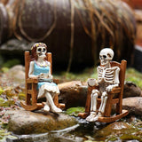 Maxbell 2Pcs Rocking Chair Skeleton Figurines Halloween Decor for Cabinet Shelf Desk