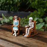 Maxbell 2Pcs Rocking Chair Skeleton Figurines Halloween Decor for Cabinet Shelf Desk