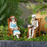 Maxbell 2Pcs Rocking Chair Skeleton Figurines Halloween Decor for Cabinet Shelf Desk