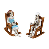 Maxbell 2Pcs Rocking Chair Skeleton Figurines Halloween Decor for Cabinet Shelf Desk