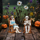 Maxbell 2Pcs Rocking Chair Skeleton Figurines Halloween Decor for Cabinet Shelf Desk
