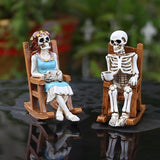 Maxbell 2Pcs Rocking Chair Skeleton Figurines Halloween Decor for Cabinet Shelf Desk