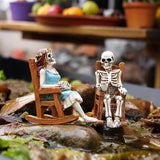 Maxbell 2Pcs Rocking Chair Skeleton Figurines Halloween Decor for Cabinet Shelf Desk
