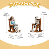 Maxbell 2Pcs Rocking Chair Skeleton Figurines Halloween Decor for Cabinet Shelf Desk
