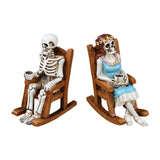 Maxbell 2Pcs Rocking Chair Skeleton Figurines Halloween Decor for Cabinet Shelf Desk