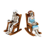 Maxbell 2Pcs Rocking Chair Skeleton Figurines Halloween Decor for Cabinet Shelf Desk