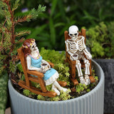 Maxbell 2Pcs Rocking Chair Skeleton Figurines Halloween Decor for Cabinet Shelf Desk