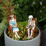 Maxbell 2Pcs Rocking Chair Skeleton Figurines Halloween Decor for Cabinet Shelf Desk